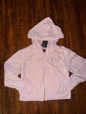 Baby Phat Light Pink Rhinestone Script Zip Hoodie